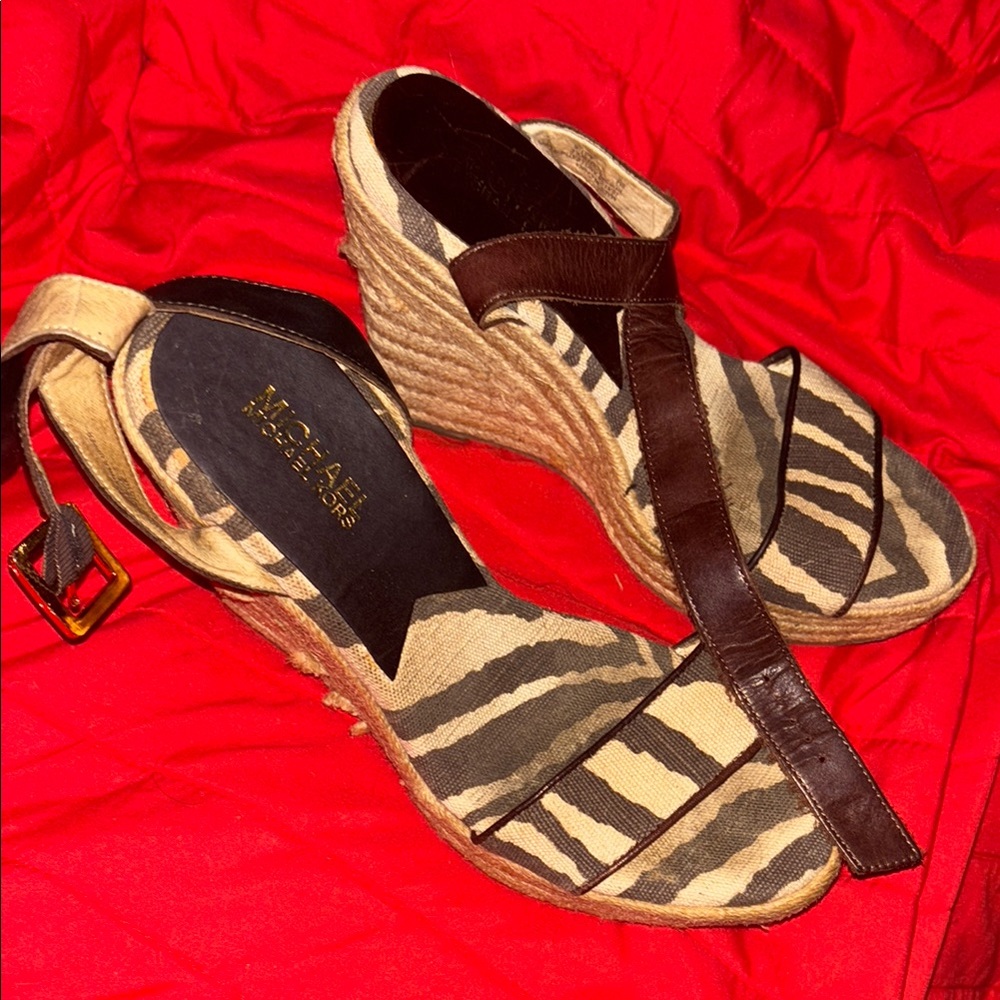 Michael Kors Brown and Tan Wedge Sandals
